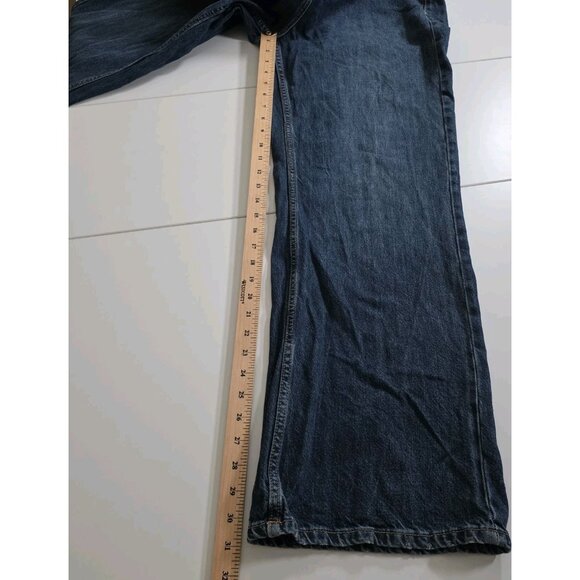 Zara Denim Jumpsuit Women XL Blue LS Button Front Zip Fly Distressed Grunge Boho - Picture 7 of 15